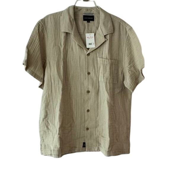 Lucky Brand Men’s Crinkle Cotton Gauze Shirt NWT Size L Beige Camp Button Up0 - Picture 1 of 15